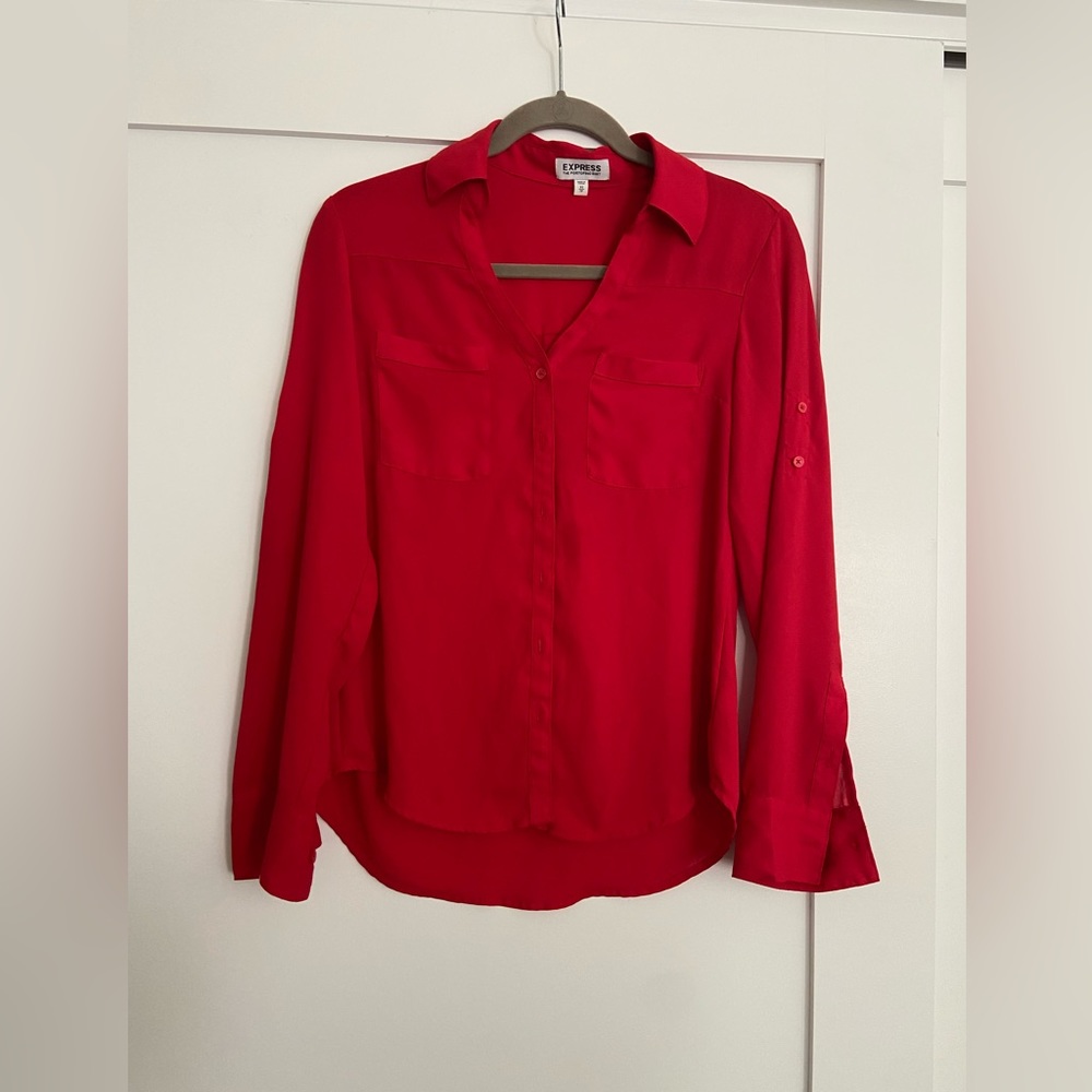 Express Dress/Work Button Down Shirt, red, XS